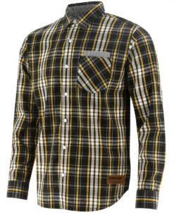 'Caterpillar' Men's Plaid Button Down Work Shirt - Black / Yellow Plaid