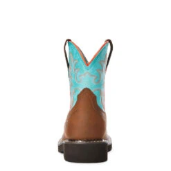 'Ariat' Youth 6" Cowpoke Fatbaby Western - Dark Brown / Turquoise -Fashion Boots Store F20 YTH WEST 10034014 heel 1024x1024@2x