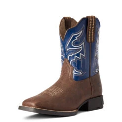 'Ariat' Youth 8" Sorting Pen Western Square Toe - Chocolate / Navy -Fashion Boots Store F21 YTH WEST 10038333 3 4 front 1024x1024@2x