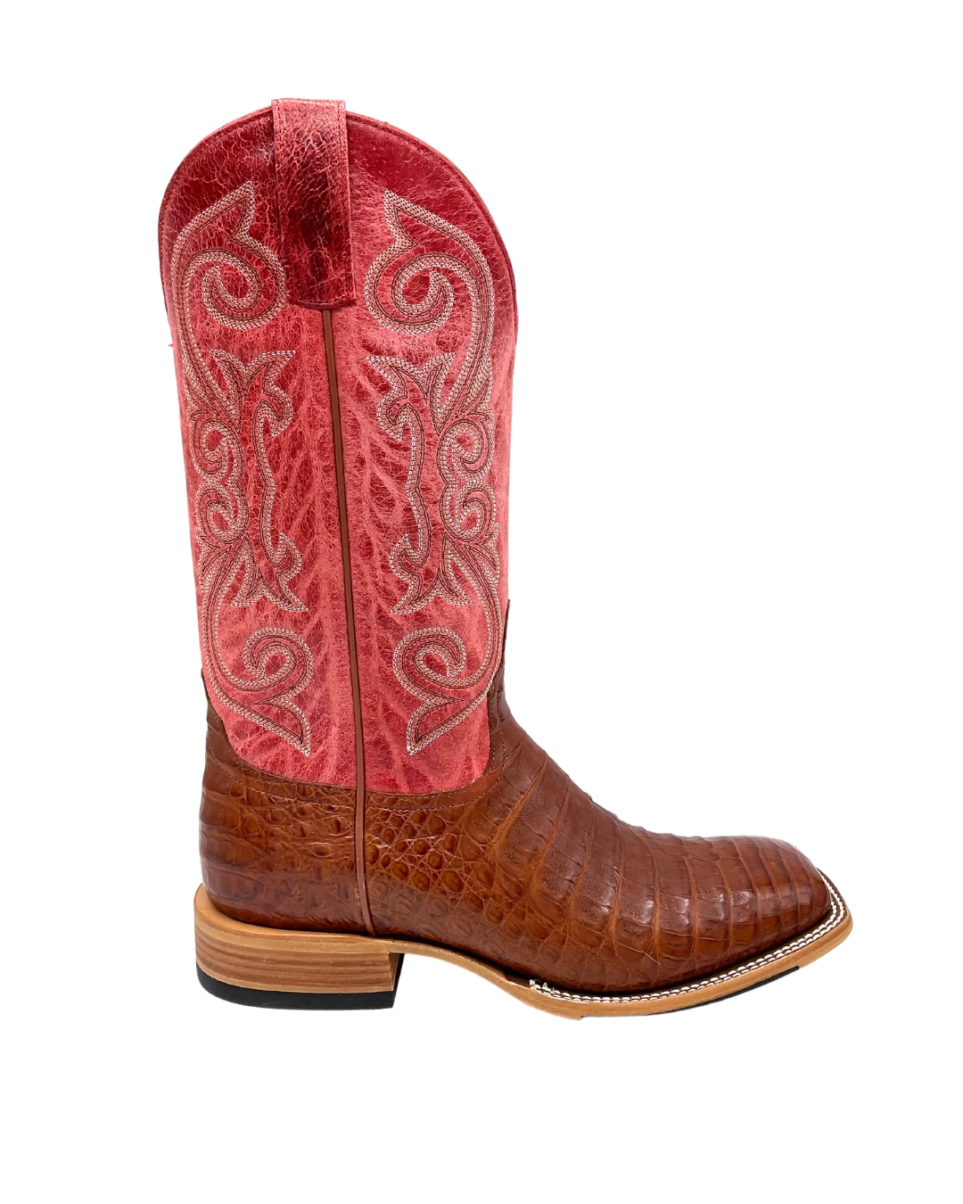 'Anderson Bean' Men's 13" HorsePower Top Hand Western Square Toe - Brandy Caiman Belly / Red Sinsation 3 'Anderson Bean' Men's 13" HorsePower Top Hand Western Square Toe - Brandy Caiman Belly / Red Sinsation