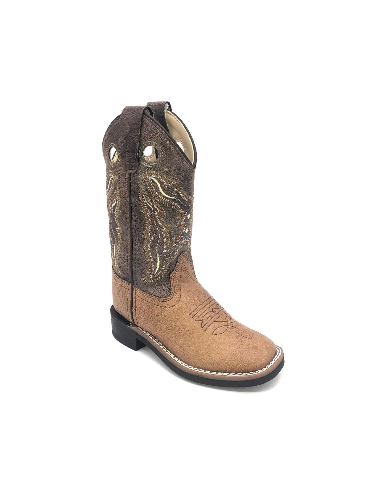 'Old West' Children's Western Broad Square Toe - Tan / Brown Crackle 3 'Old West' Children's Western Broad Square Toe - Tan / Brown Crackle