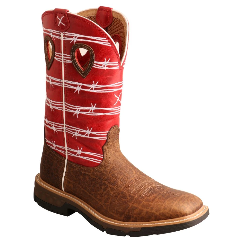 'Twisted X' Men's 12" Western Work Square Toe - Distressed Saddle / Ruby Red 7 'Twisted X' Men's 12" Western Work Square Toe - Distressed Saddle / Ruby Red - Image 5