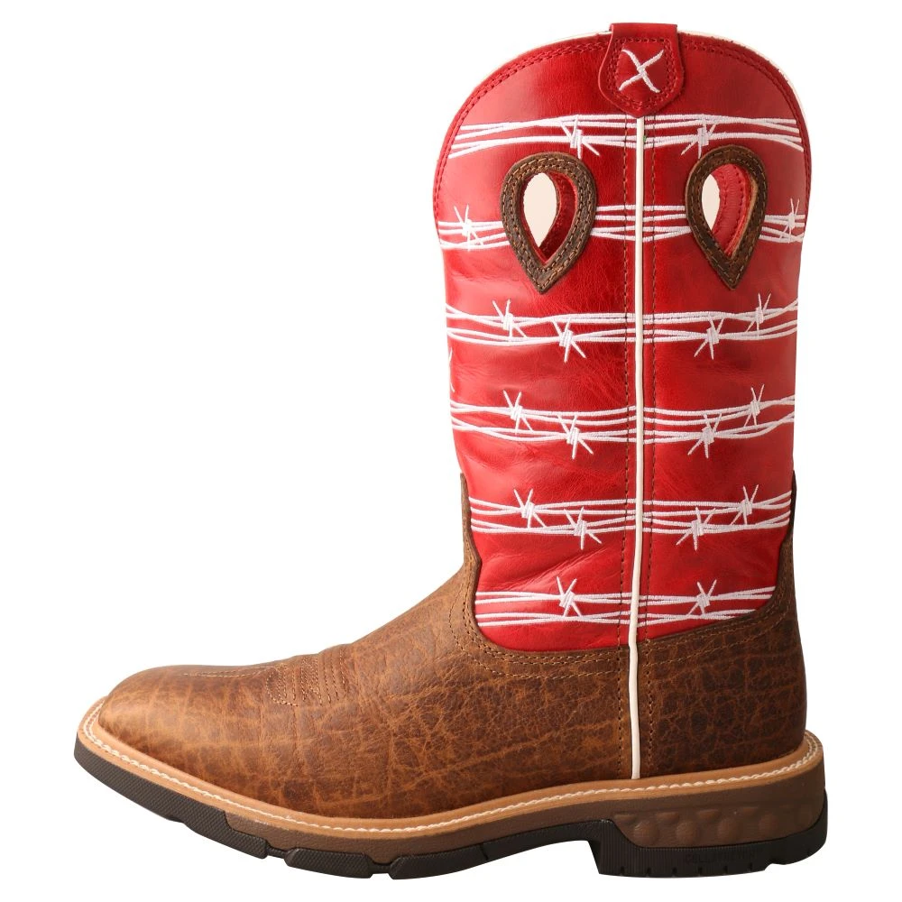 'Twisted X' Men's 12" Western Work Square Toe - Distressed Saddle / Ruby Red 9 'Twisted X' Men's 12" Western Work Square Toe - Distressed Saddle / Ruby Red - Image 7
