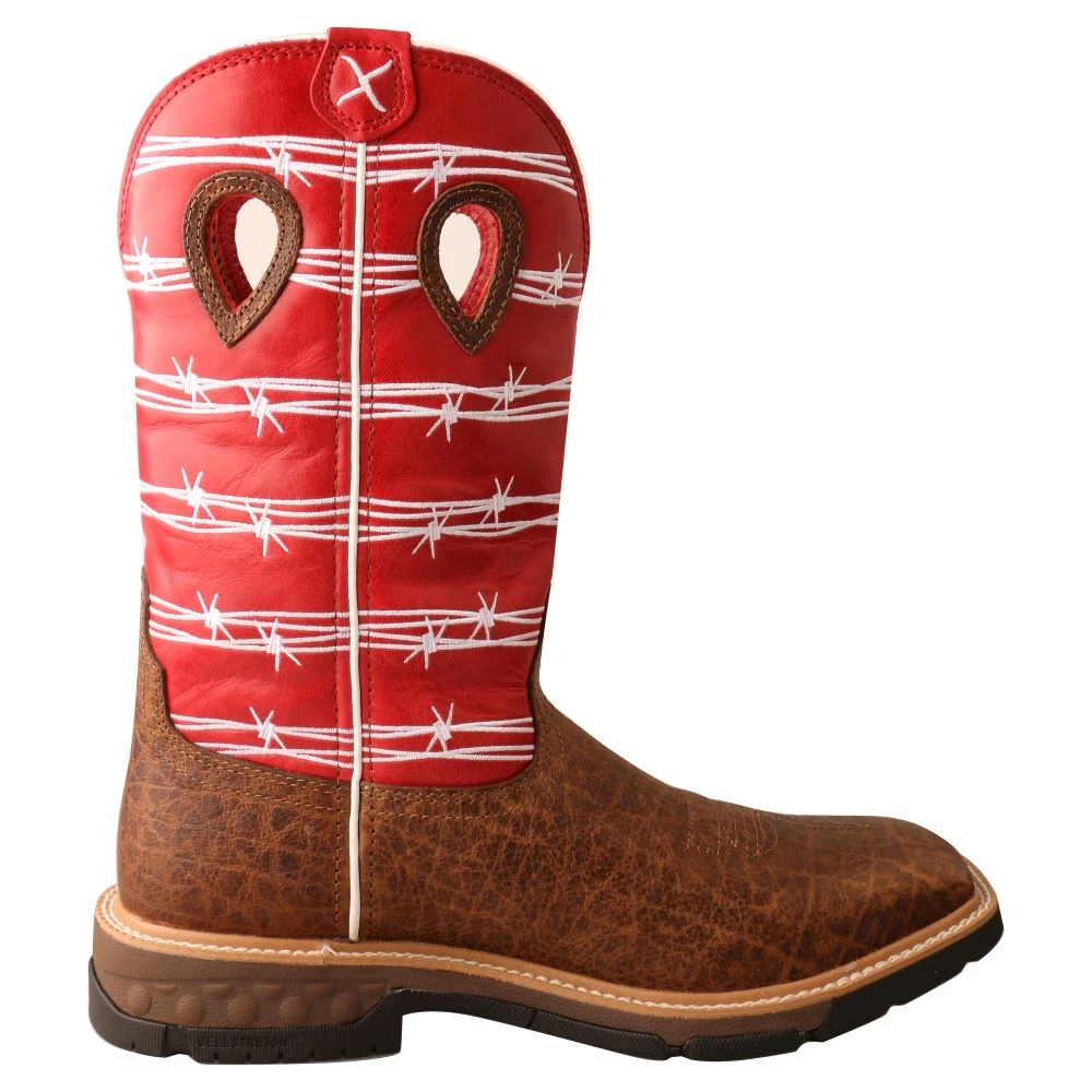 'Twisted X' Men's 12" Western Work Square Toe - Distressed Saddle / Ruby Red 8 'Twisted X' Men's 12" Western Work Square Toe - Distressed Saddle / Ruby Red - Image 6