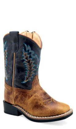 'Old West' Toddler's Western Square Toe - Tan / Blue
