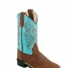 'Old West' Children's Broad Square Toe - Brown / Turquoise